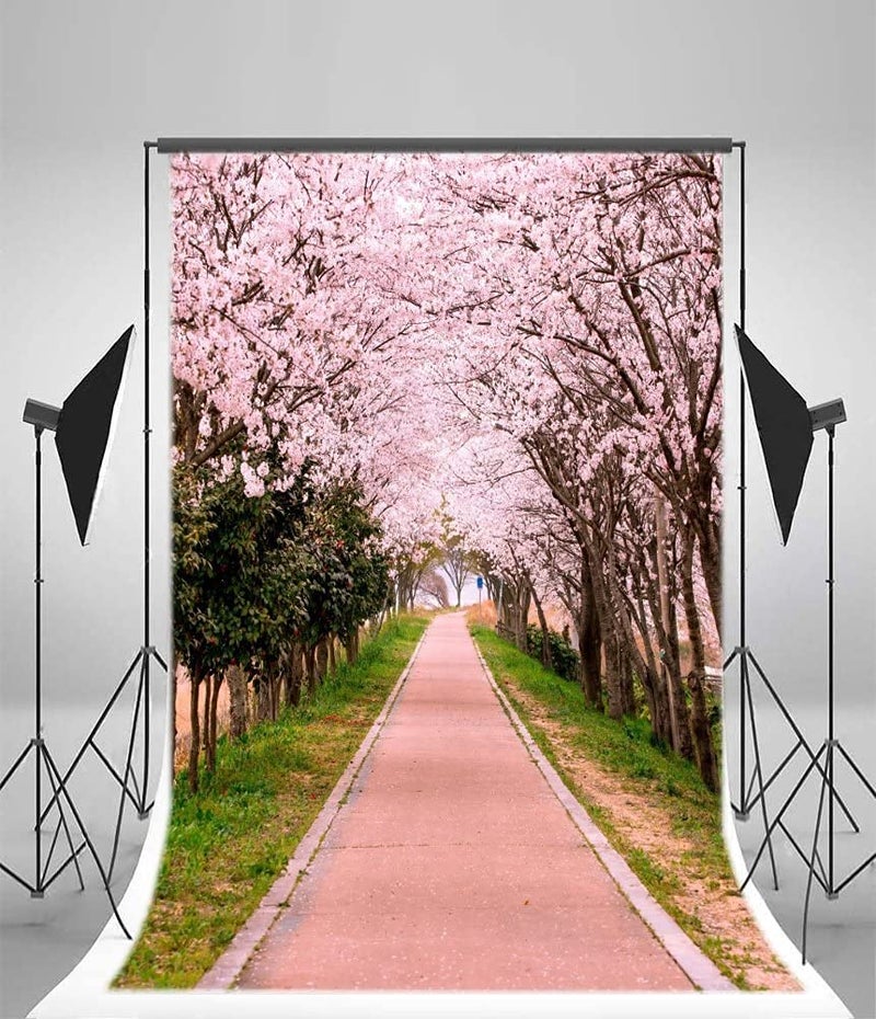 AOFOTO 5x7ft Flower Tree Backdrop Spring Cherry Blossoms Photography Background Girl Lovers Woman Lady Adult Artistic Portrait Park Path Photo Shoot Studio Props Video Drop Wallpaper Drape - Image 2